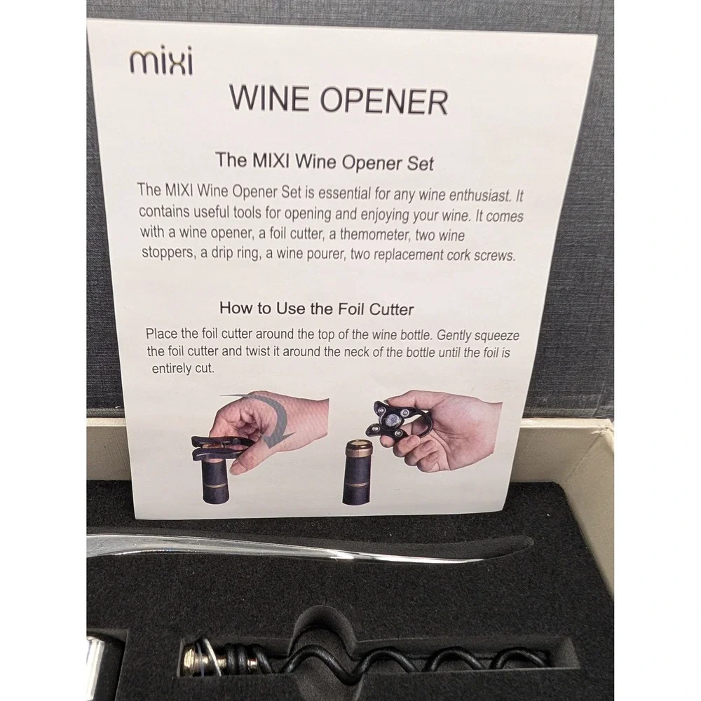 NIB Mixi Wine Accessory Set‎ Rabbit Lever Corkscrew Foil Cutter Pourer Stopper